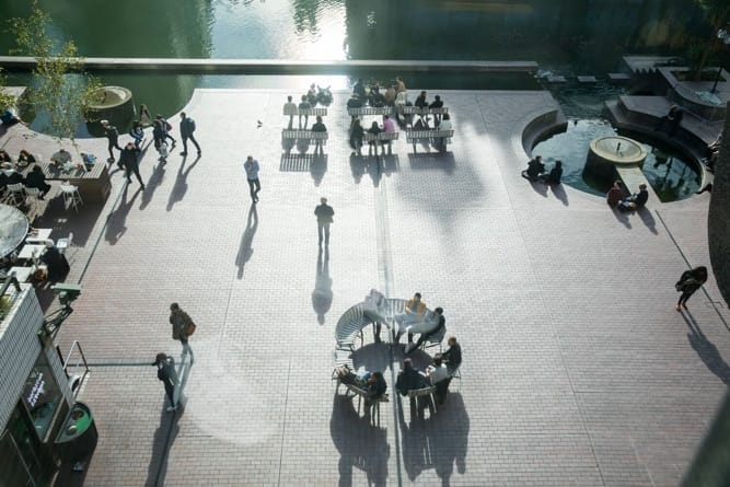 The Barbican's distinctive outdoor fountain.